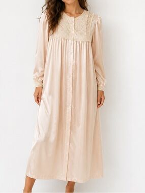 Dior Long-Sleeve Lace Nightgown in Blush Coquette Lingerie Sleepwear Slip Dress